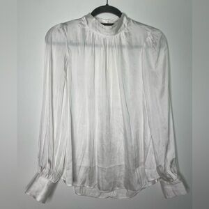 H&M satin wide mock neck Victorian white blouse